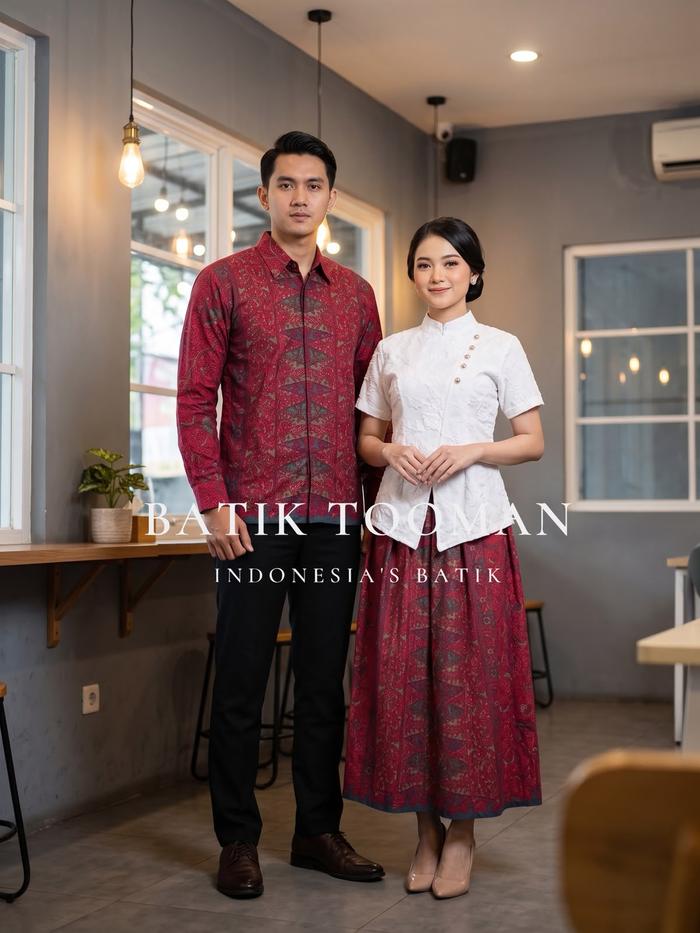 COUPLE SASIRANGAN Red Berry Sarimbit Kemeja Rok Batik KLOK Bahan Katun Prima Non Stretch