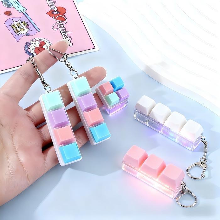 TOYBEBE Mainan Gantungan Kunci Keyboard LED RGB/Keyboard Fidget Keychain/Fidget Toys Keyboard/Mechan
