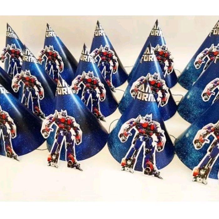 Topi Pop Up Transformers Motif Optimus Prime / Topi Kerucut Pop Up Ultah untuk Pesta Anak