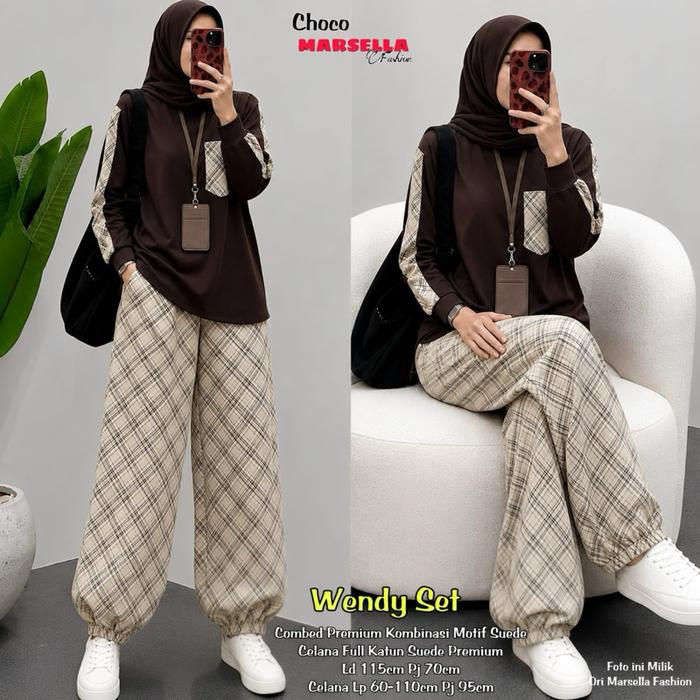 Wendy Set Combed Premium Kombinasi Mohir Suede Celana Full Katun Suede Premium Ld 115cm Pj 70cm Cola