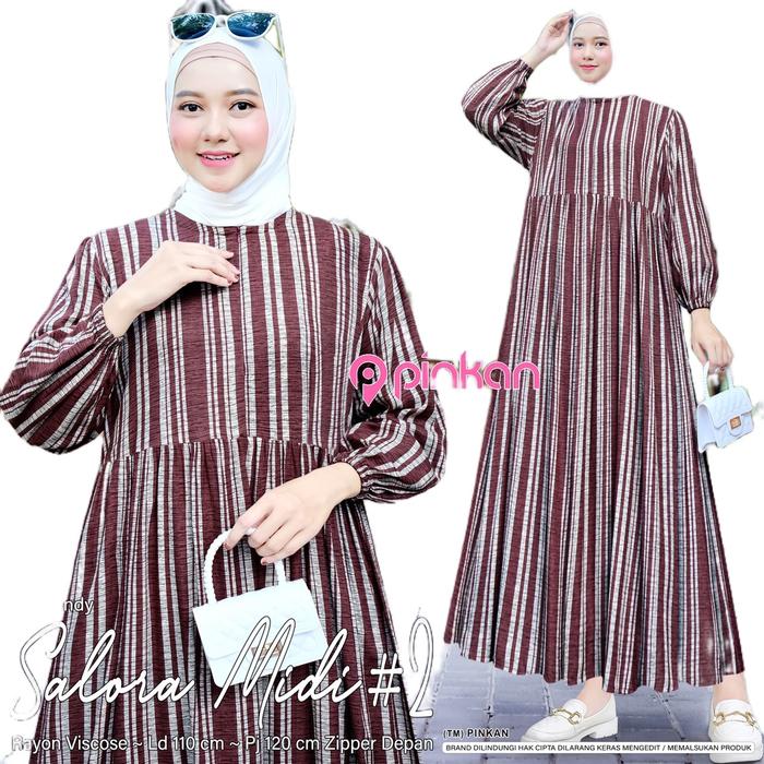 [Pinkan] Salora Midi #2 Homey Dress Rayon Viscose Motif Bunga Gamis Murah Gamis Mewah Busui Zipper R