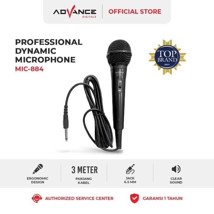 Advance Microphone Mic-884 Mic Karaoke Profesional Dynamic Mic Kabel Garansi Resmi Advance 1 tahun