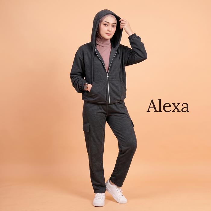 Veralikes - Alexa Sport One Set Olahraga & Santai - Bahan Kaos Rib Knit - Jaket Bomber Celana Cargo 