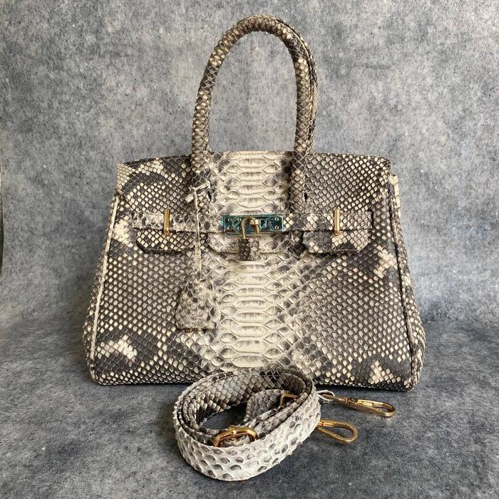 AA LEATHER Tas wanita premium kulit ular asli 30 cm