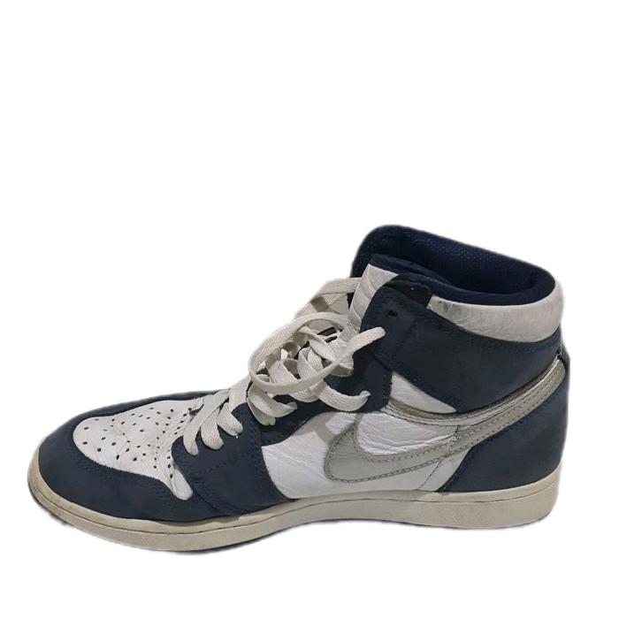 Nike Sepatu Sneakers High Top Pria Wanita Model Air Jordan 1 Warna Navy Putih Kualitas Premium