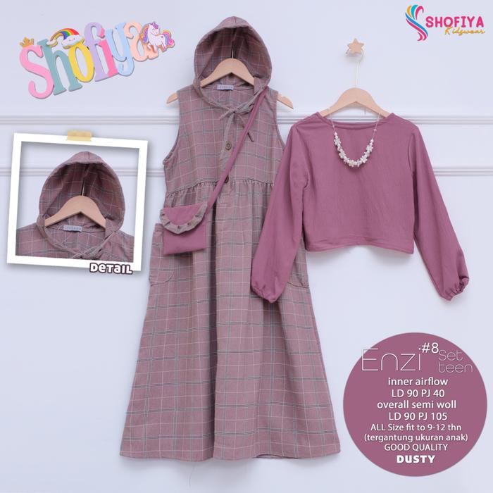 Dress Muslim Anak Perempuan Model Overall Inner Flanel Kombinasi Polos Usia Remaja9-12 Tahun Baju Le