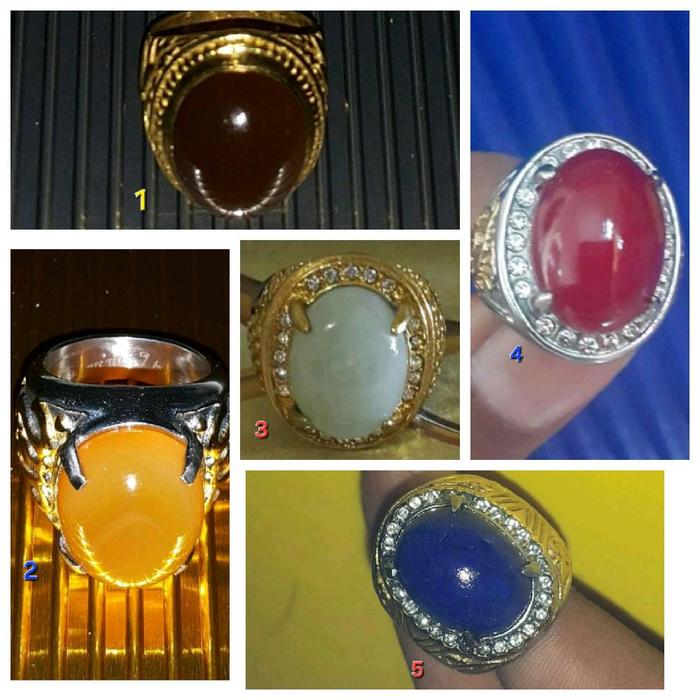 Perhiasan Ring / Cincin Cowok/Cewek || Batu Akik Asli Natural Red Raflesia, Kecubung Madu, Giok Puti