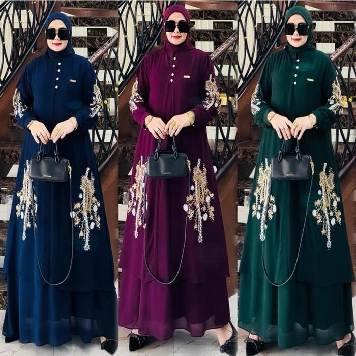 SYAUQI.SERIES - Gamis Inner Outer Set Hijab Bahan Ceruty Babydoll Dress Muslim Mewah Baju Pesta