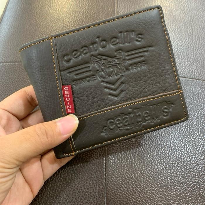 [8007] Cearbell’s Dompet Pria Kulit Sapi Asli Motif Sambung Cokelat Tua Include Exclusive Box Anti B