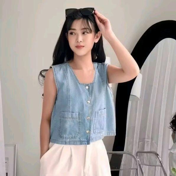 Cira denim vest - vest denim - vest jeans - vest cewek - rompi cewek