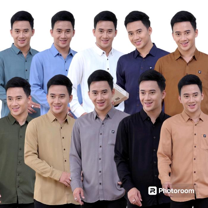 M471CK Kemeja Pria Rayon Twill Polos Premium Lengan Panjang Hitam Merah Slim Fit Casual Cowok Formal