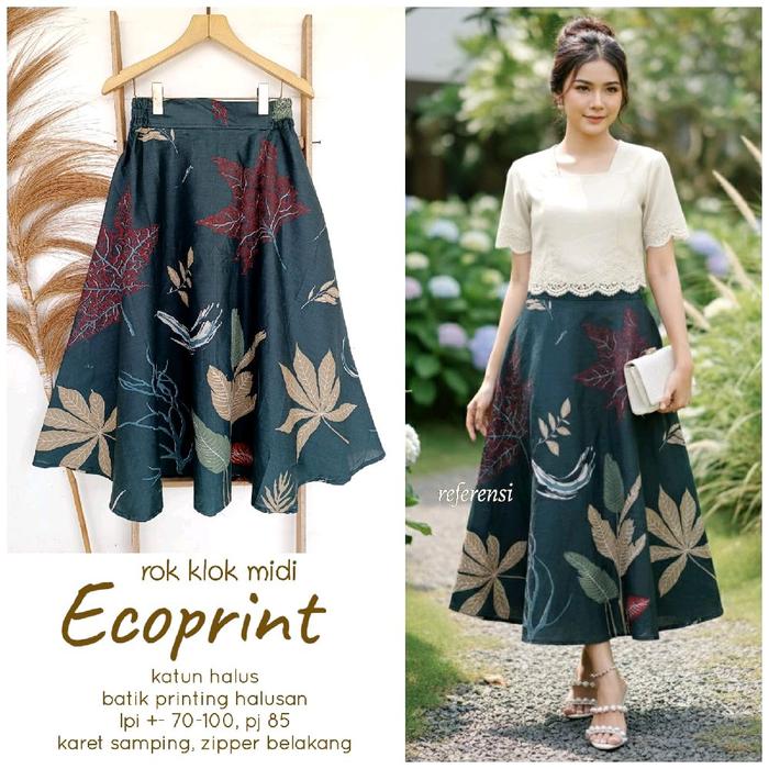 Rok Batik Wanita Ecoprint Rok Klok Rok Payung Batik Modern Bawahan Katun Panjang Pendek Motif