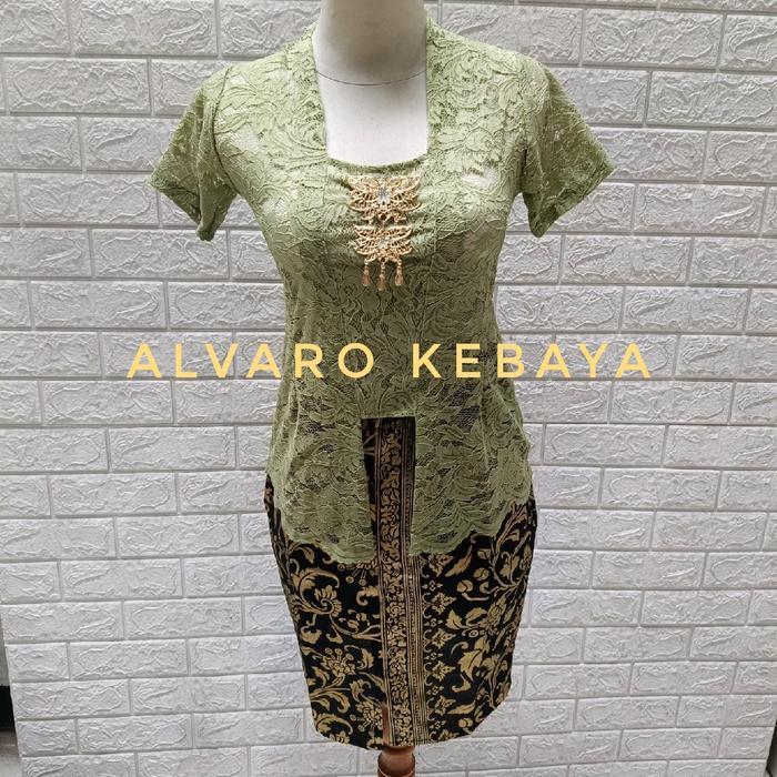 Set Kebaya Lengan Pendek Brokat Pendek Strait Kutu Modern Rok Span Setelan Murah Midi Wanita 1 Kutu 