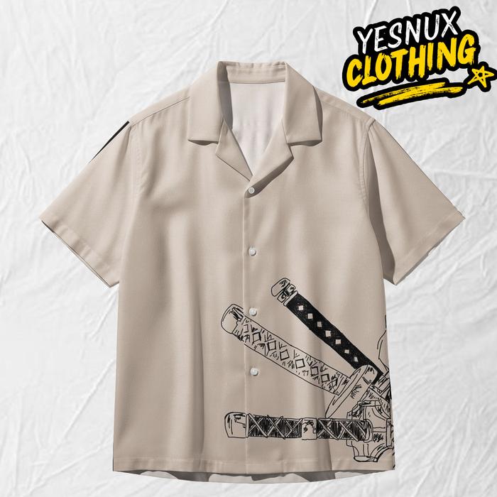 YESNUX Kemeja Anime One Piece Zoro – Kemeja Pria Motif Pedang Katana Roronoa Zoro | YX51