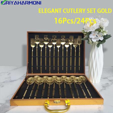 Aveline Sendok Set Sultan / Sendok Gold / Cutlery Set / Stainlees Set / Sendok Set Marble / Rak Send