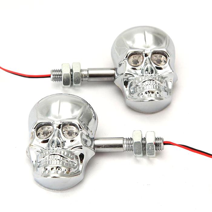 Motorcycle Chrome Skull Turn Signals Amber Light For Harley Davidson Sportster Nightster Roadster 12