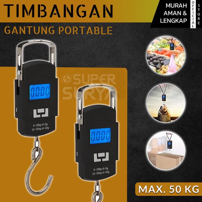 Timbangan Gantung 50 Kg LCD Digital Scale Portable Mini Kiloan Ikan Beras serbaguna Koper Bagasi