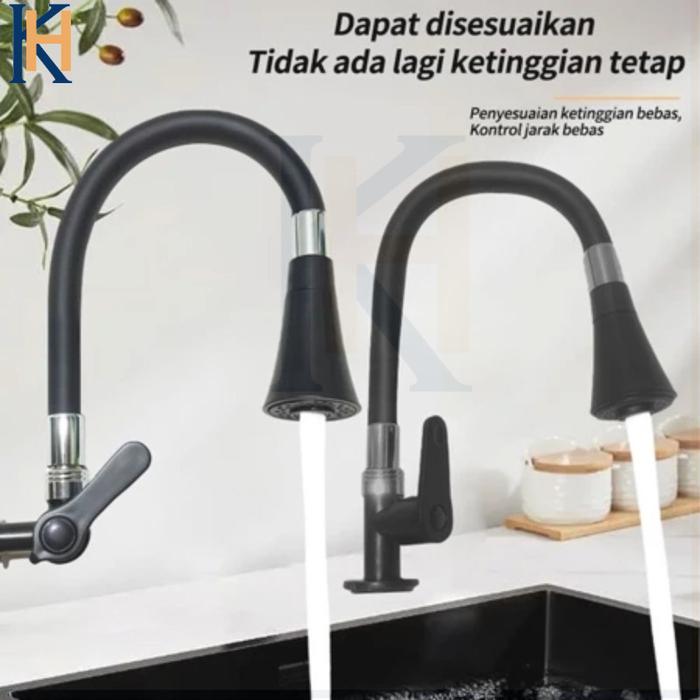 SUS304 Kran Angsa Fleksibel Kran Cuci Piring Hitam Kran Cuci Piring Dinding Anti Karat Promo Harga A