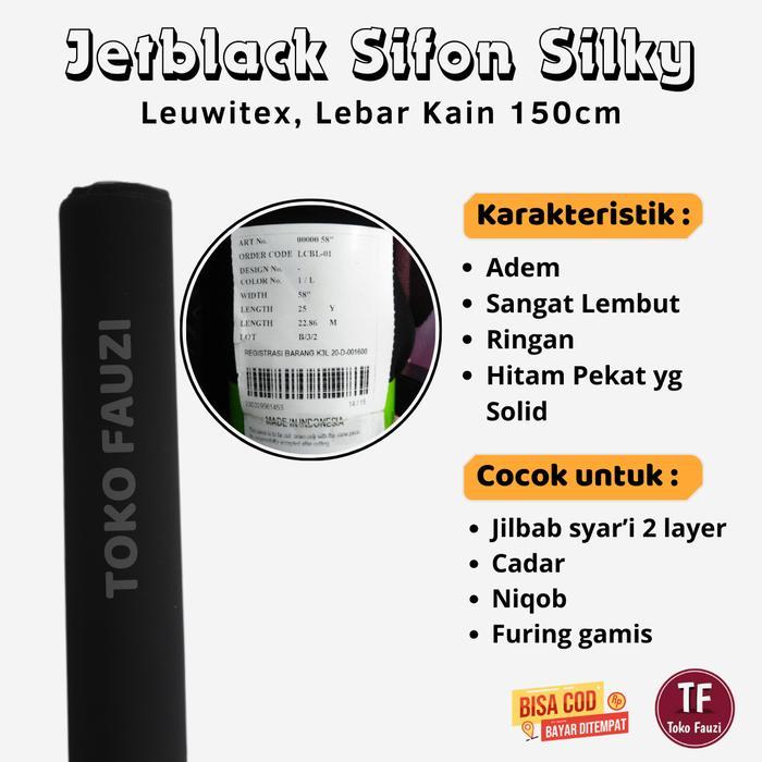 kain sifon silky jetblack/sifon jetblack/ Chiffon silk arabic Leuwitex-murah 1 meter