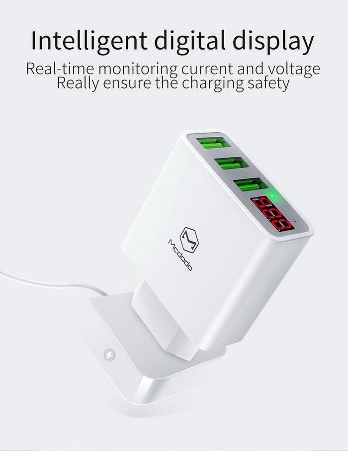 Terlaris Mcdodo Digital Display Travel Adaptor Charger With 3 Usb Port High Quality