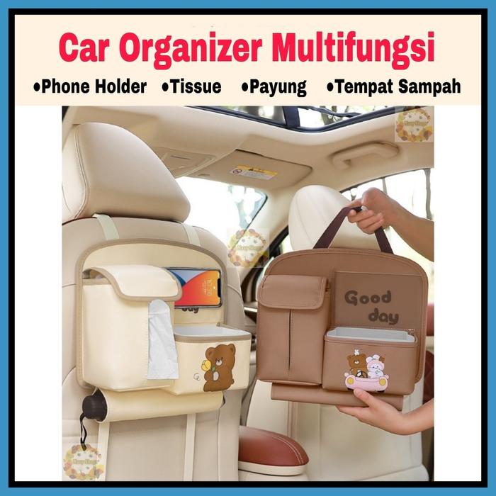 READY Car Seat Organizer 4in1 Multifungsi Tissue Tong Sampah Mobil Kulit 910