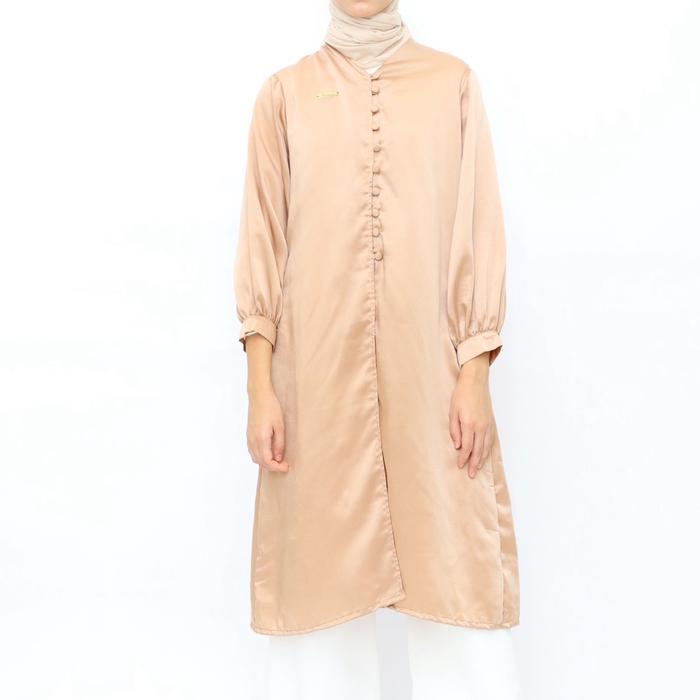 Aleya tunic malaysia | midi dress Panjang Nyaman Kancing Wanita Muslim Atasan Katun Tunik