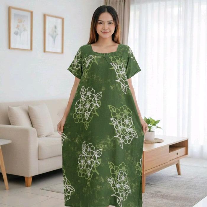 TERBARU DASTER SIKAK JUMBO MOTIF SUNANAN TERKINI Wanita NON Busui Rayon Tidur Panjang Katun Dress De