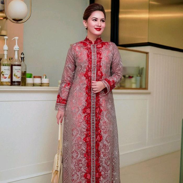 SHANGRILLA Gamis 2 Warna Kombinasi Bordir Tempel & Lengan Variasi Kancing Depan Bahan Satin Velvet M