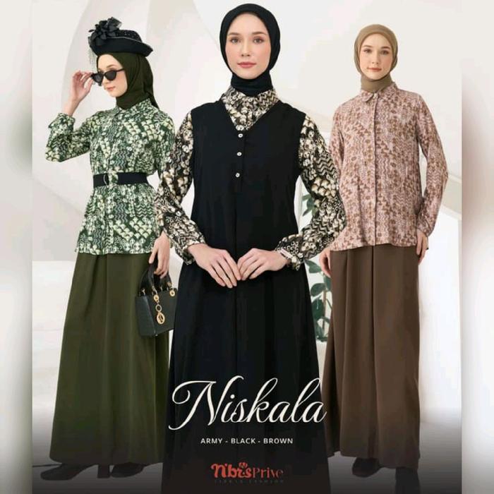Nibras Prive Niskala Army Hijau Tua Black Hitam Brown Coklat Baju Muslimah Dewasa Remaja Panjang Sya