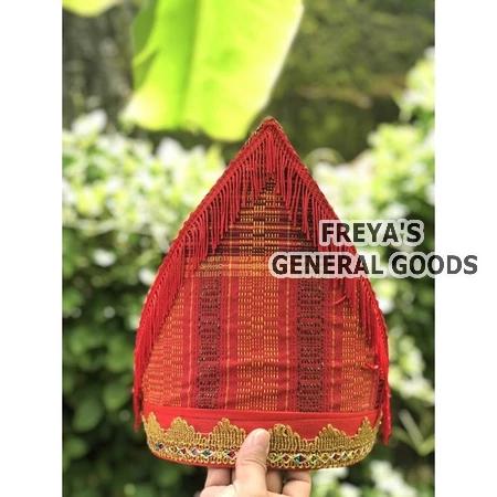 [FREYA] Topi Segitiga Aksesoris Khas Ulos Batak Bahan Katun Rajut Wol Tebal Premium
