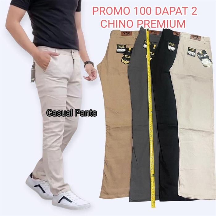 BGOLD PROMO 100 DAPAT 2 Celana Chino Panjang Pria BGOLD PREMIUM 100cm Slimfit Mocca Hitam Krem Abu C