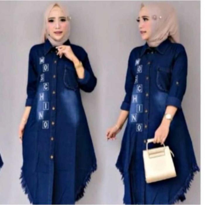 READY STOCK TUNIK BAHAN JEANS MOSIN FULL KANCING