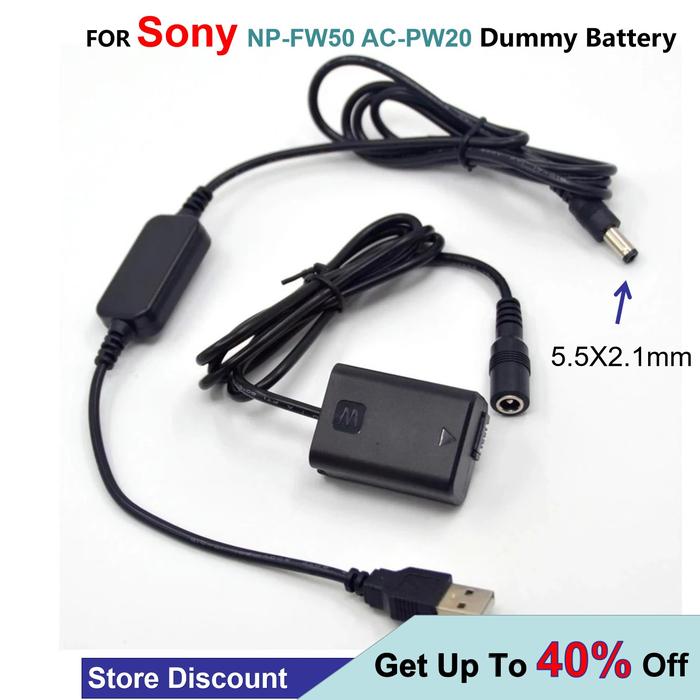 AC-PW20 5V USB Cable Adapter + NP-FW50 Dummy For Sony a7 a7R A7000