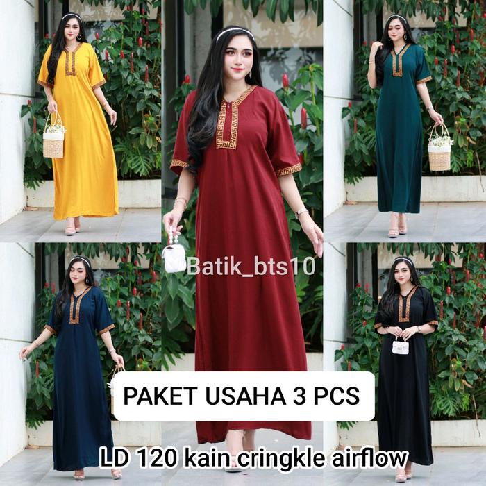 PAKET USAHA 3 PCS DASTER ARAB ASMARA  RENDA II KAIN CRINGKLE AIRFLOW BUSUI FRIENDLY. BEST SELLER
