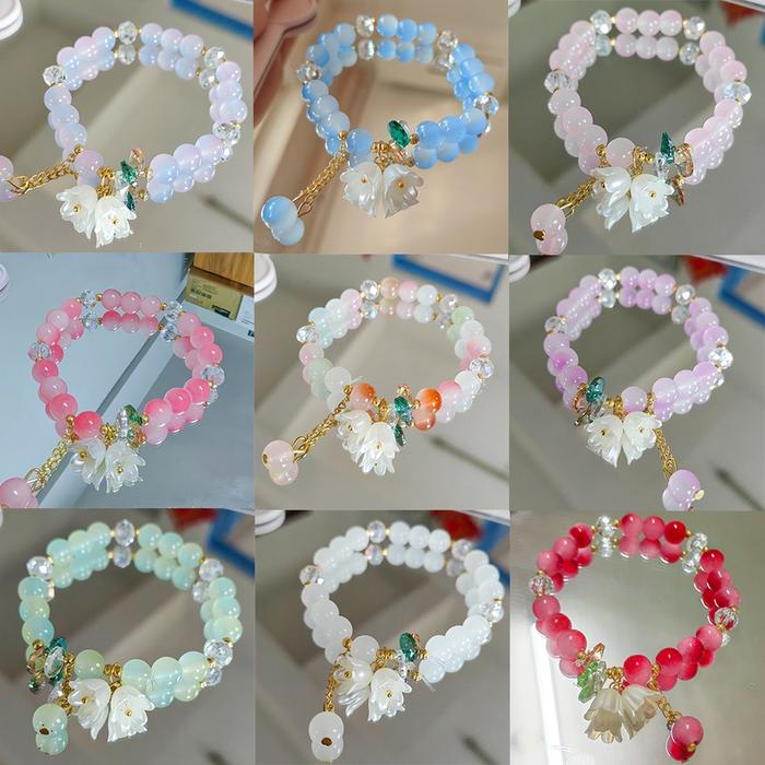 Gelang anggrek manik manik kaca mata indah berwarna ganda Lukisan bunga liontin sahabat kencan