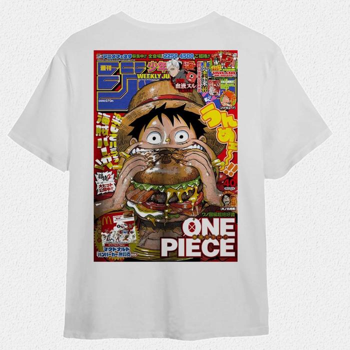 [COD] [PUTIH] T-Shirt One Piece - Luffy Weekly Shonen Jump - Kaos Distro 100% Katun - Kain Combed 24