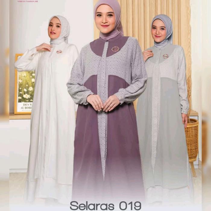 Nibras Gamis Selaras 019 Putih White Ungu Muda Taro Abu Grey Baju Wanita Dewasa Panjang Syari Kain D