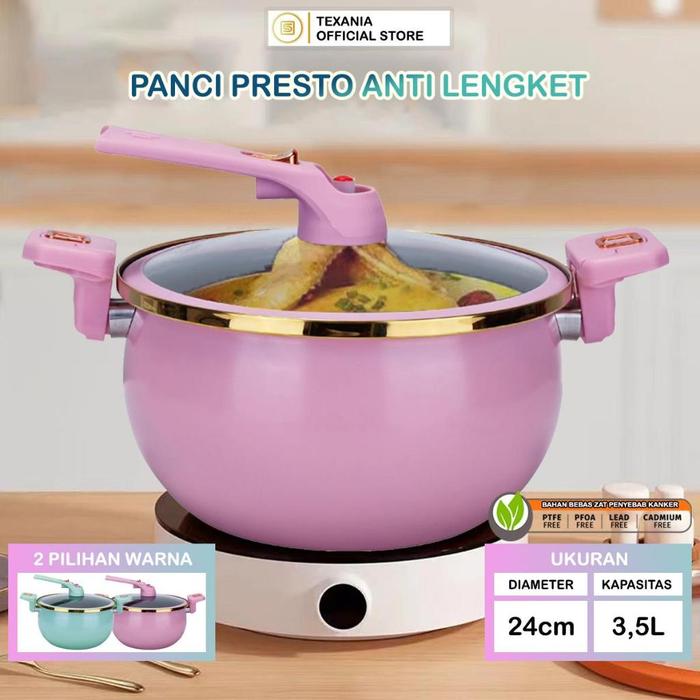 TEXANIA Panci Presto Stainless Steel Anti Lengket Kapasitas 3,5 Liter Diameter 24cm Kitchenware Cook