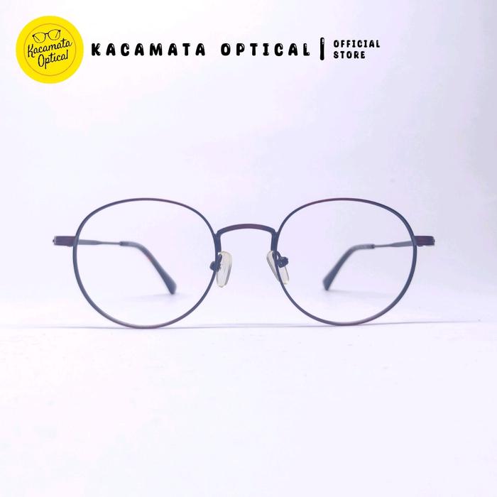 KACAMATA OPTICAL - Frame KMO011 Oval Merah Hitam  Besi Plastik