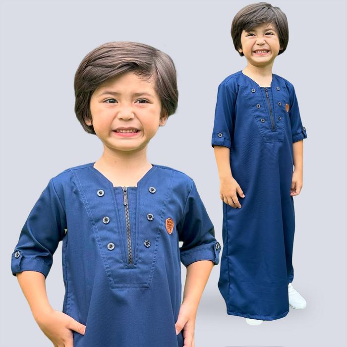 Kawan Muslim - Gamis Jubah Anak Laki Laki Lengan Pendek 3/4 Usia 1-14 Tahun Katun Toyobo Warna Biru 