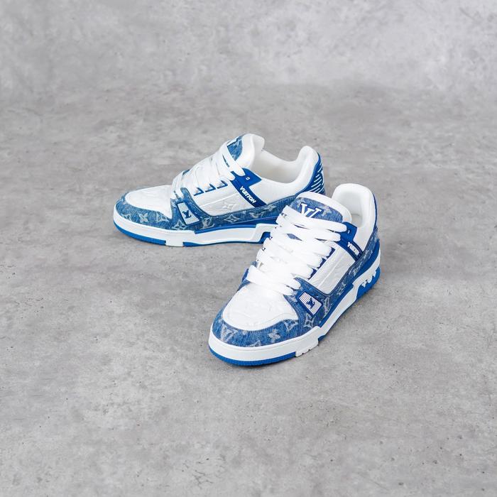 Sepatu LOUIS VUITTON LV TRAINER MONOGRAM BLUE WHITE SNEAKER  100% ORIGINAL