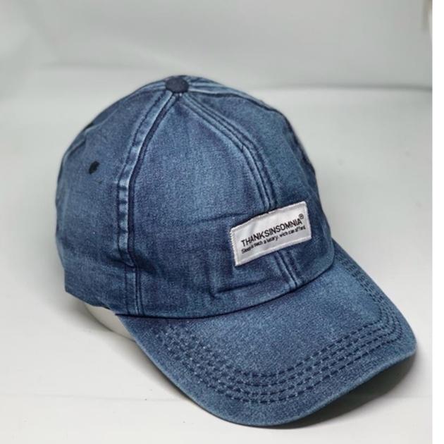 Topi jeans pria jaman sekarang logo thanksinsomnia bahan denim model baru/topi cowok jaman sekarang