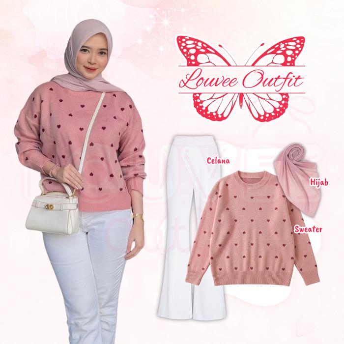 Louvee Outfit / one set remaja 3in1 / outfit wanita kekinian / Setelan Kekinian / Sweater Rajut Pol
