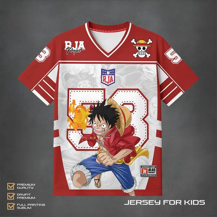 Jersey Anak Luffy One Piece Premium | Baju Anime Anak Luffy Jersey Keren | Kaos Jersey Anak Luffy Dr