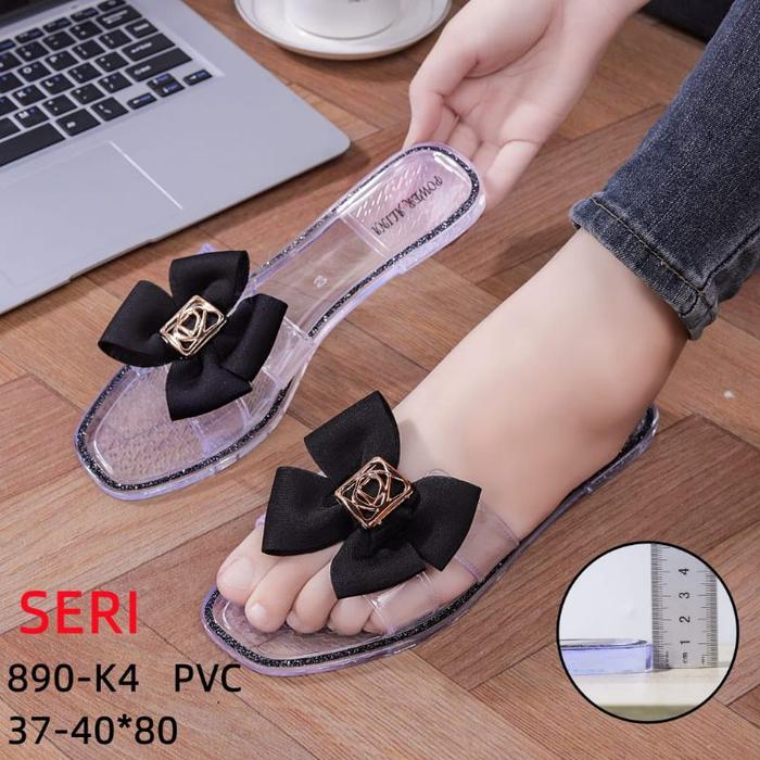 Sandal Jelly Kaca Motif Pita Ring | Sandal Lentur Anti Slip Alina 890