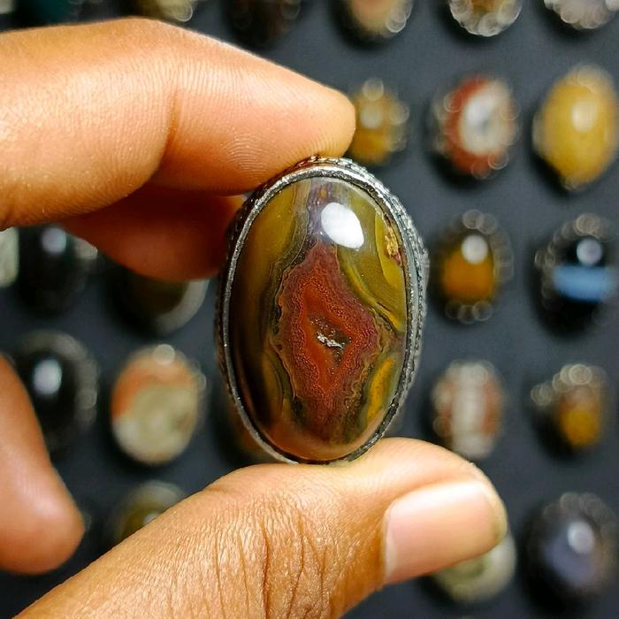 Cincin Batu Akik Sulaiman Pamor Kantong Semar Merah HQ
