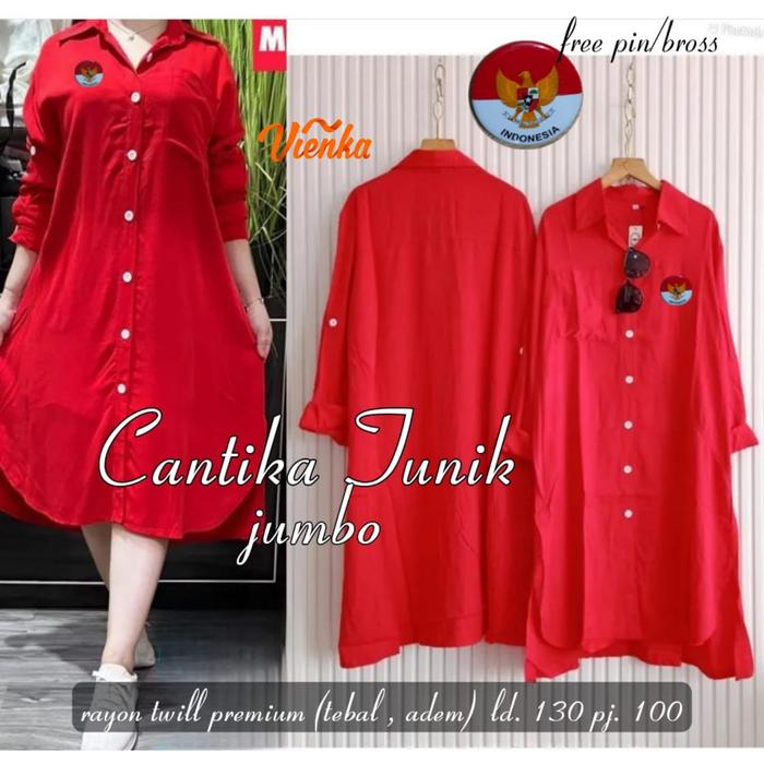 CANTIKA TUNIK MERAH PUTIH JUMBO RAYON TWILL LD 130 XXXL
