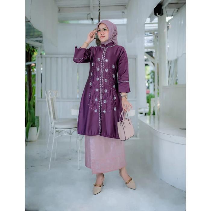Stelan Kebaya Kurung Melayu Payet Tabur Kebaya Tunik Seragam Kondangan Pesta Baju Kurung Malaysia Ro