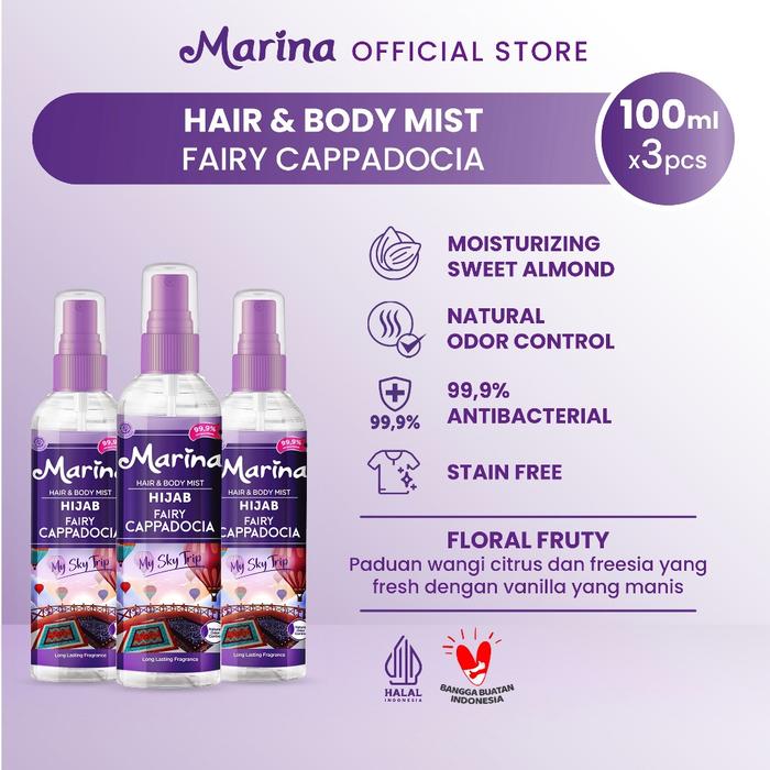 Marina Hair & Body Mist Cologne Anti-Odor Wisteria Garden - Hijab Edition [100 ml / 3 pcs] - Exp : 0
