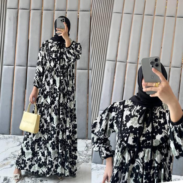Liztya Gamis Set Hijab Bergo Jersey Bahan Rayon Motif Premium Mosa Batik Pasti Ori